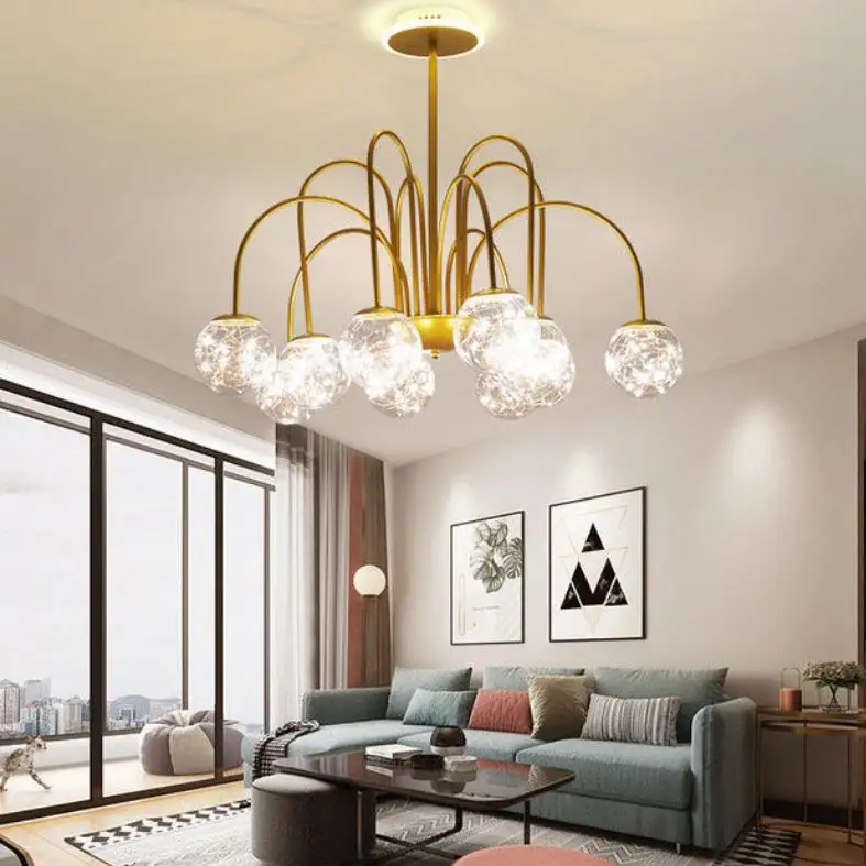 Luxury Chandeliers Nordic Style Bubble Glass Ball Golden Copper Pendant Light Bedroom Living Room