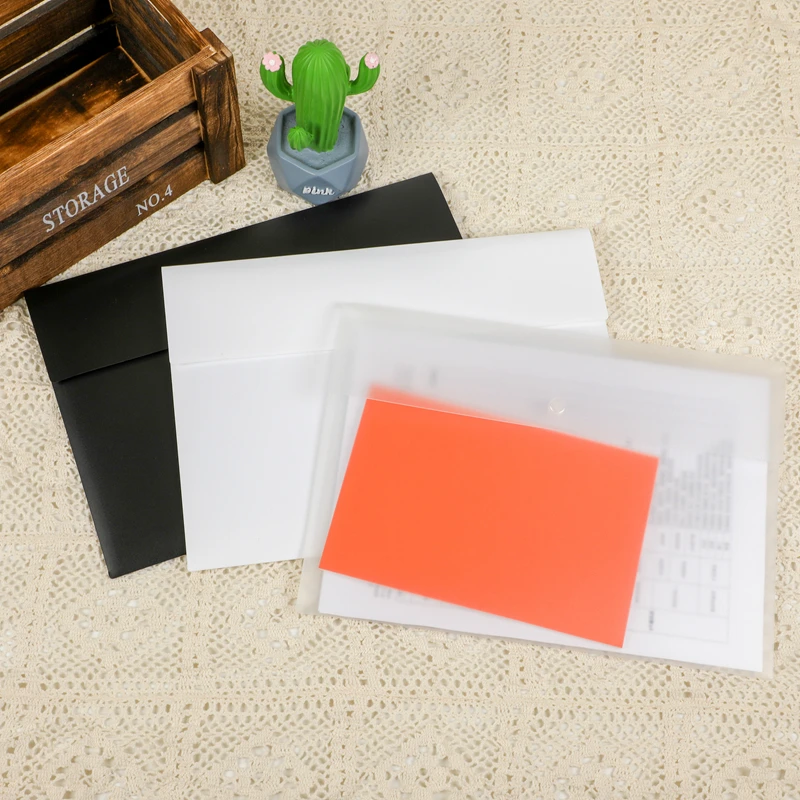 Factory Waterproof Clear Button Envelope Bag A4 Snap Button File Folder PP Plastic Document Folder