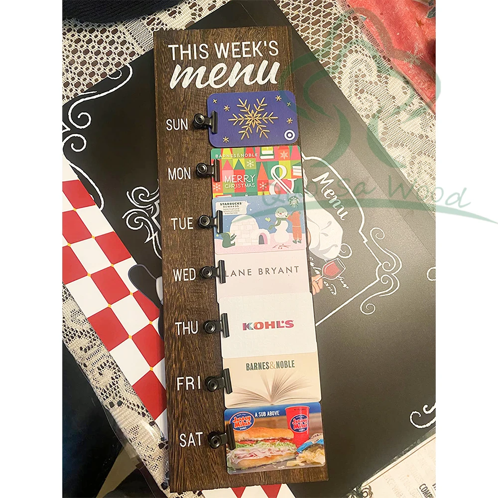 Rustic Menu Planner Wood Sign with Clips and Mini Sticky Note Vintage Farmhouse Kitchen Refrigerator Chalkboard Magnet Display