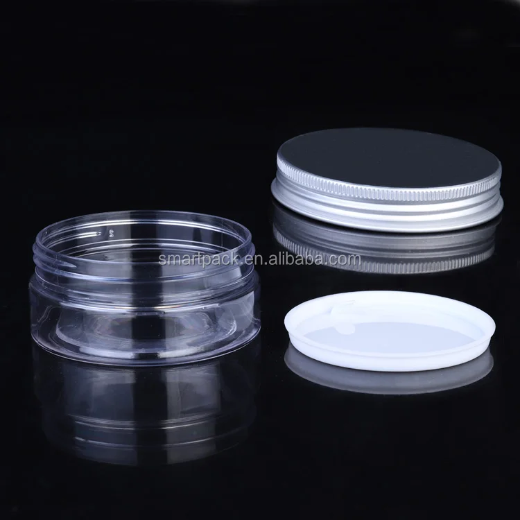 Factory wholesales short jar 50ml plastic cosmetic cream jar PET jar with aluminum lid