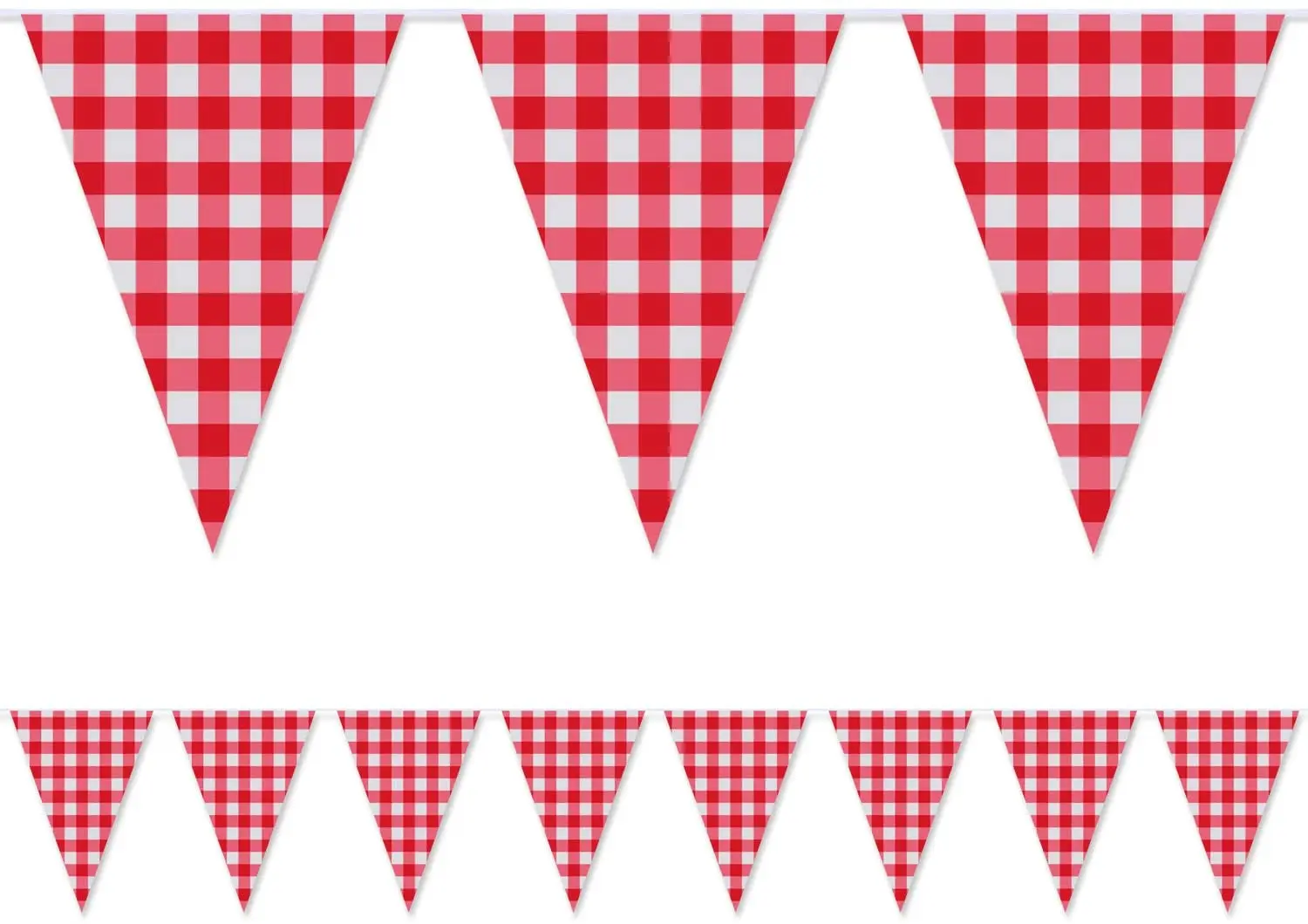 
Red and White Checkered pennant banner Large Gingham Triangle Banner Red and White Banner for Picnic Birthday 