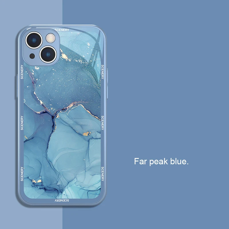 New Product Luxury Style Marble Grain Glass Cell Phone Cover Gold Glitter Powder Photo Frame Phone Shell For iphone 14 13 12 11