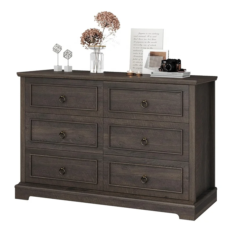 Accent Farmhouse chest cabinet living room bedroom furniture wood 6 drawer dressers