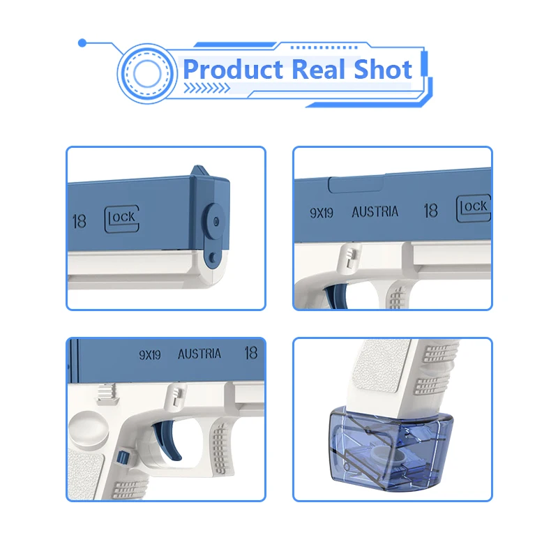 New Glock Electric Water Gun Automatic Battery Powered Water Squirt Guns for Kids Outdoor Summer Toys Gun