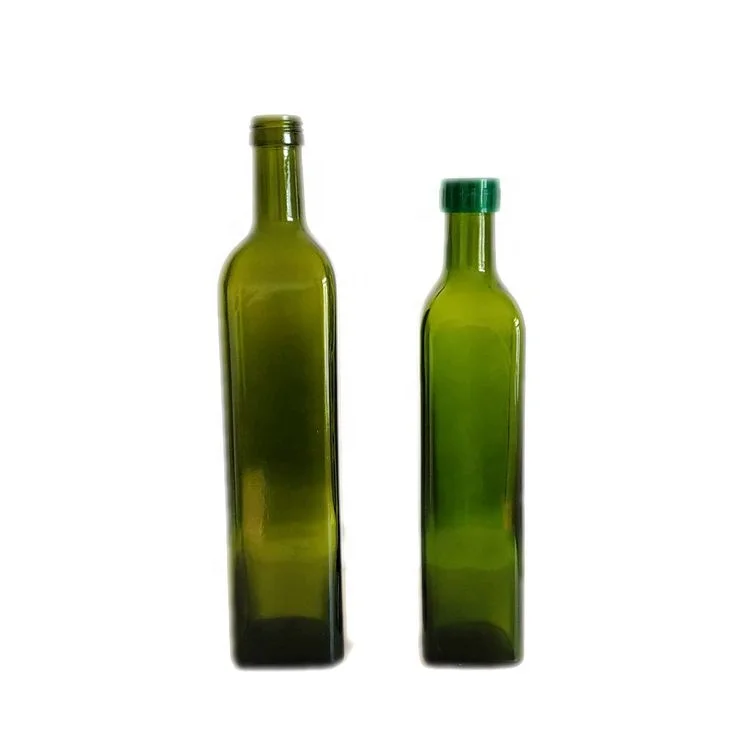 
Refillable Cooking 250ml 500ml 750ml 1000ml Square Shape Dark Green Glass Olive Oil Bottle with Aluminum Cap Cheap Price 