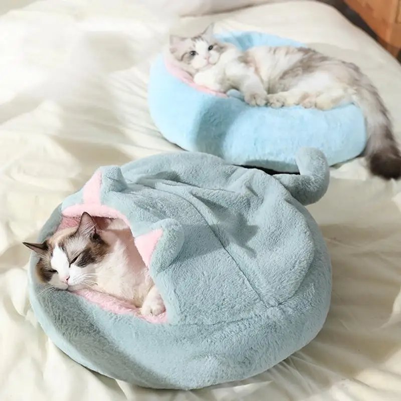 Cat Bed Round Cushion Cat House 2 In 1 Warm Basket Sleep Bag Nest Kennel For Small Dog Cat
