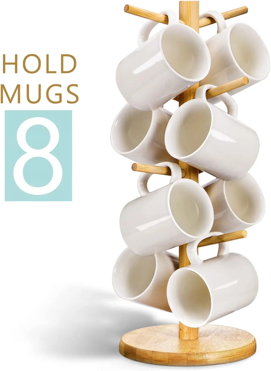 Coffee Mug Tree with Hooks Mug holder Stand Wood Coffee Cup Holder Countertop Mug Stand Kitchen Organizer