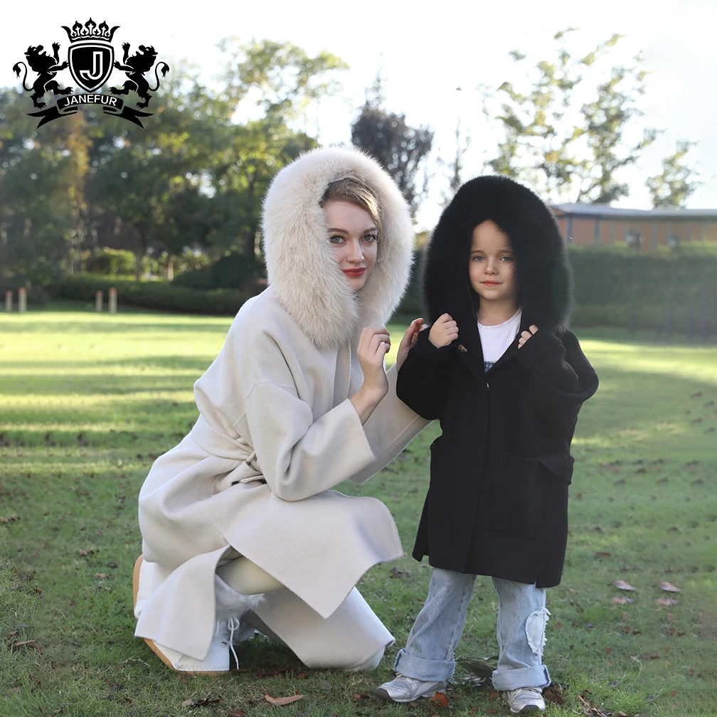 2024 european winter cape women wool double-sided cashmere coat fox fur fur hooded cloak wool cashmere coat