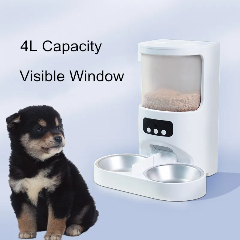 2023 New Wifi Automatic Stainless Steel Double Bowls Feeders 4L TUYA Smart Pet Feeder with Camera