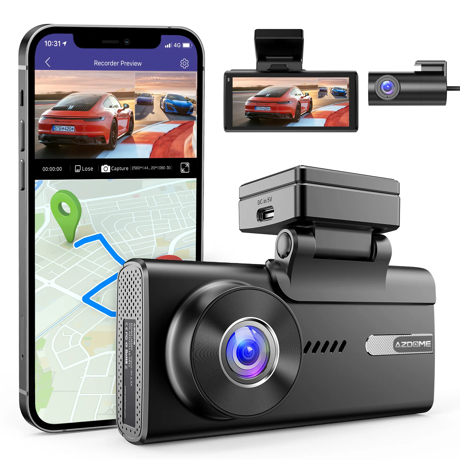 Hongrui NEW touch screen 3 way 4K+1080P+1080P car Black Box Night Vision driving recorder high resolution 5K dash cam