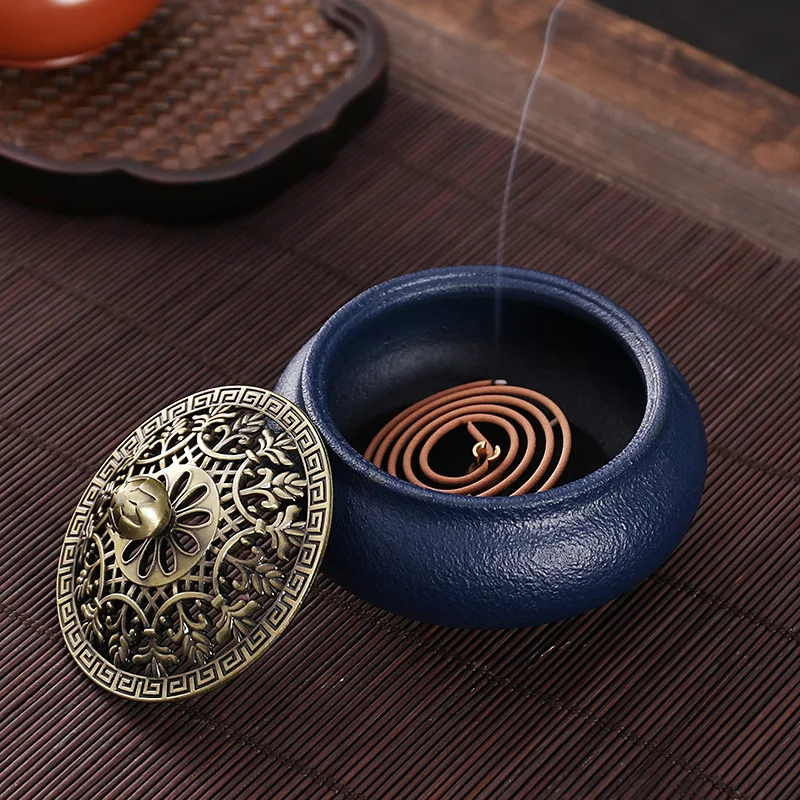 Chinese sandalwood incense burner ceramic household plate incense coarse pottery powder incense seal ornament