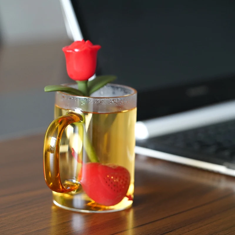 Silicone Rose Heart Shaped gold tea infuser strainer