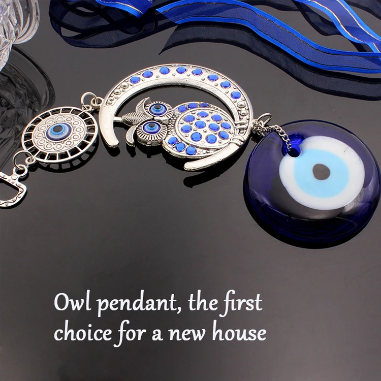 Evil Eye Lucky Owl Pendant Design Prevent Bad Energy Bring Fortune Alloy Hanging Ornament Decor Evil Eye Car Ornament Blessings