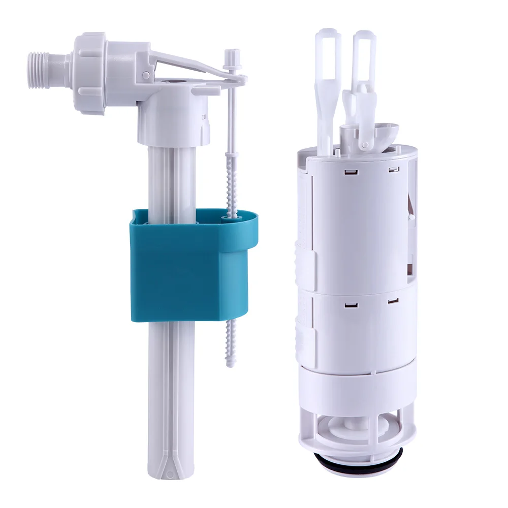 Double push-button types fill valve and outlet valve concealed cistern toilet flushing mechanisms