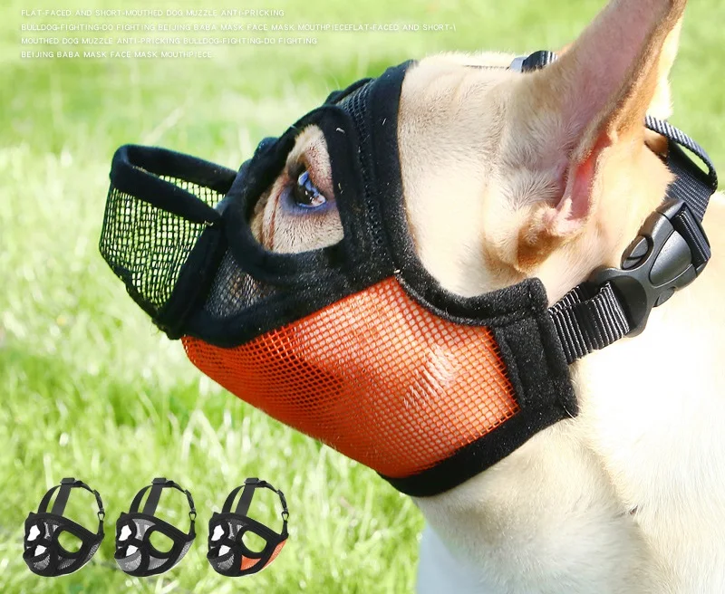 Breathable Mesh Short Snout Pet Dog Muzzle Adjustable French Bulldog Pug Mouth Muzzle Mask Anti Bark Bite Chew Muzzles For Dogs