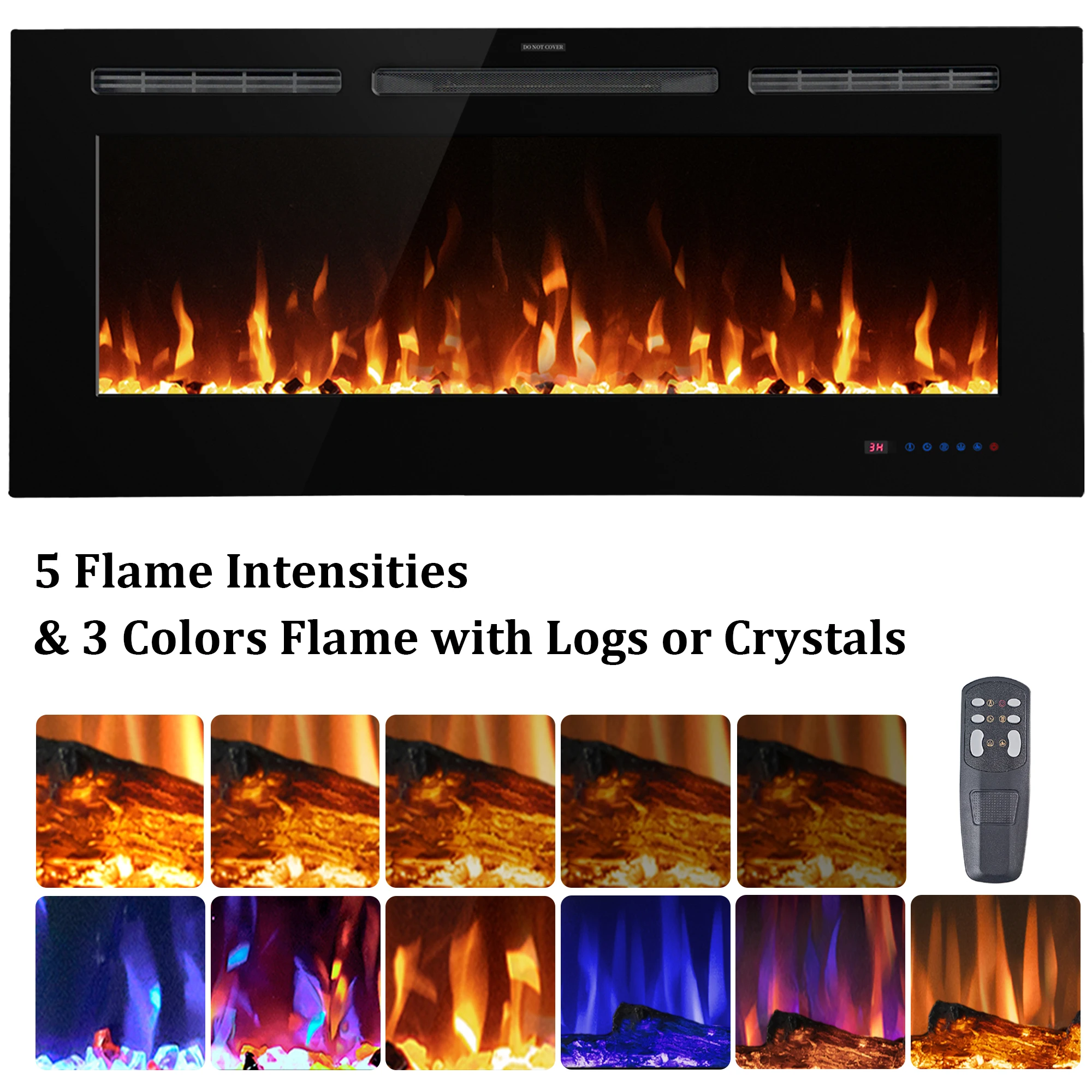 Декоративный домашний электрический камин Dreamflame 72 дюйма с нагревательным электрическим камином и разноцветными кристаллами