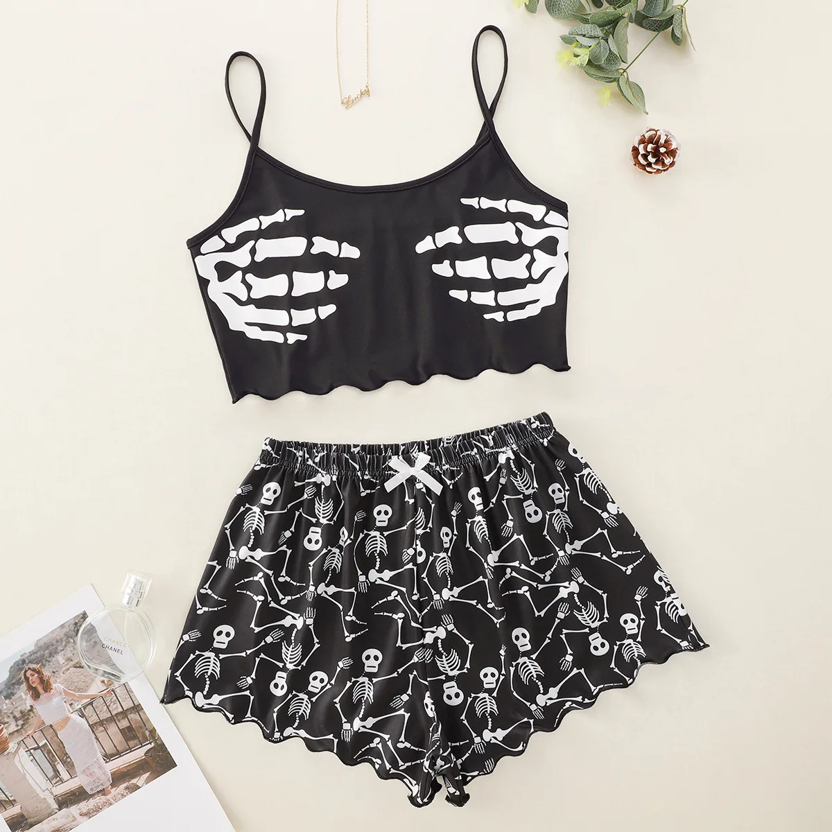 2024 Soft Casual Women Pajamas Sleepwear Pajama Set Sports Camisole And Shorts Cartoon Print