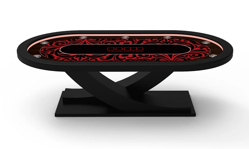 Poker Table with LED Lights Customized Solid Wood V-Legs Texas Poker Table Luxury Style Casino Table