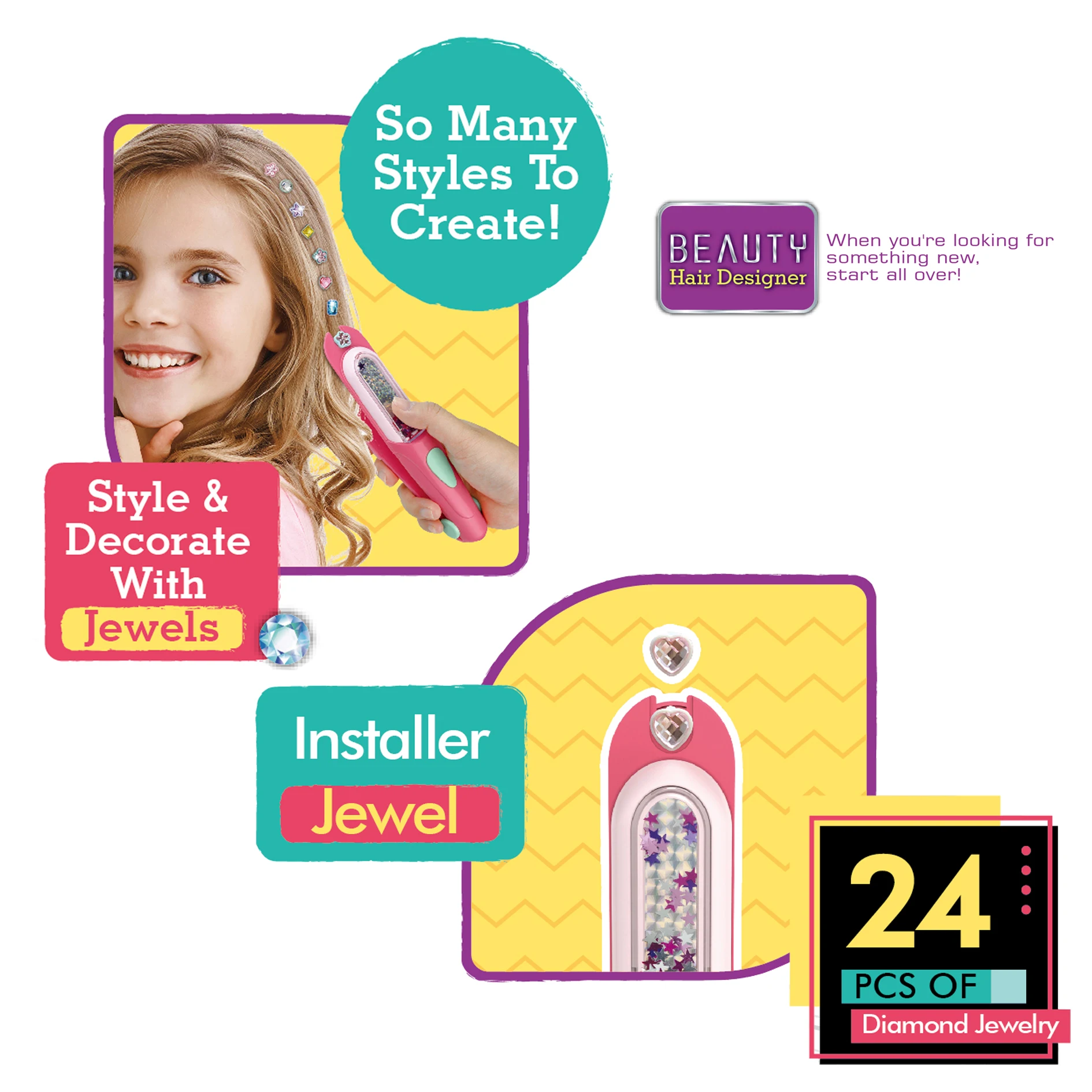 TOMMABO Girl Hair Gem Machine Pretend Play Toys Hair Braider Machine Toys Set DIY Girl Toys