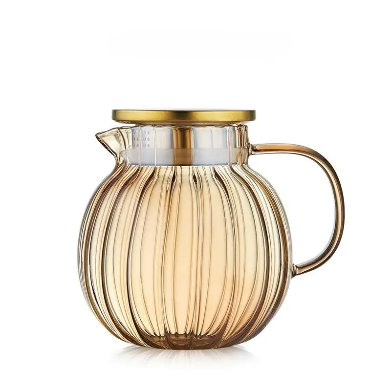 Hot sale household borosilicate glass 1300ml with lid stainless steel strainer juice glass teapot stovetop and microwave safe