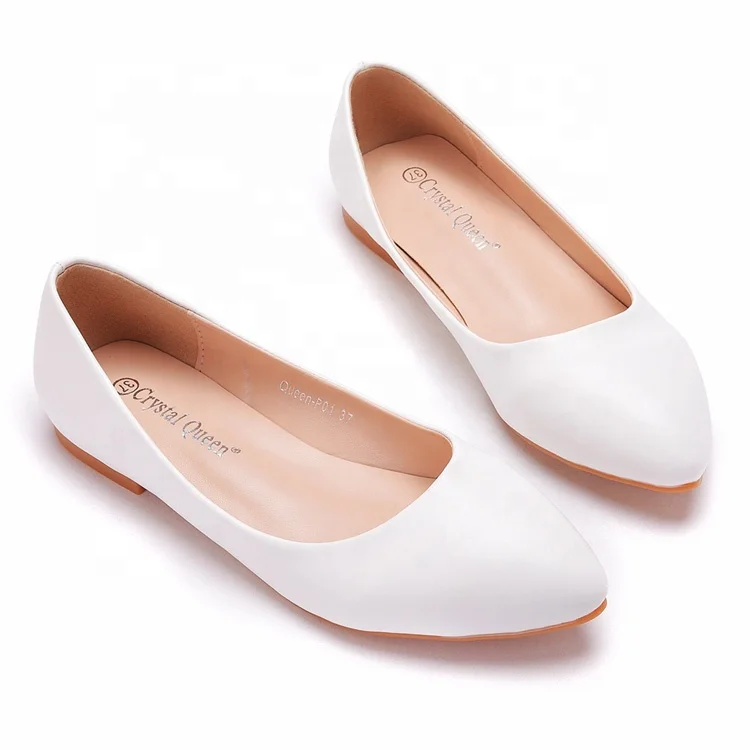 Ballet Flats Pointed Toe Comfortable Pu Leather White Casual Shoes Walking Style Slip on Dress Flats for Women