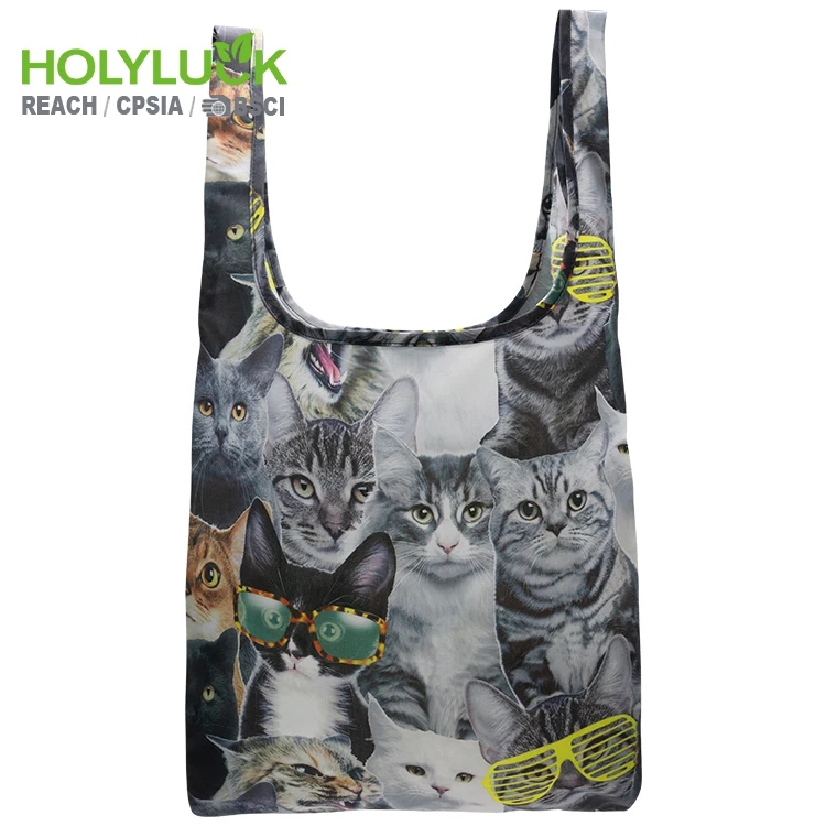 Laminated printed private label reusable animal print foldable roll shipping shopping bags