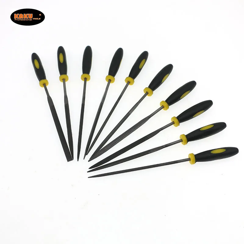 KAKU 140mm 10pcs Metalworking Needle Files Set Flat Square Triangular Round File Tool