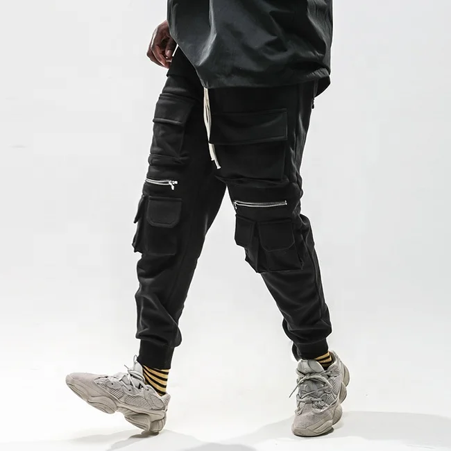 OEM fog black casual moto biker jogger pants multi pockets stretch waist pants slim fit cotton cargo pants sweatpants stock
