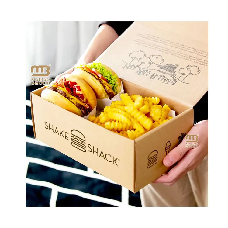Customized Printed Eco Reusable Potato Chip French Fries Fried Chicken Sushi Paper Hamburger Packaging, Takeaway Food Burger Box