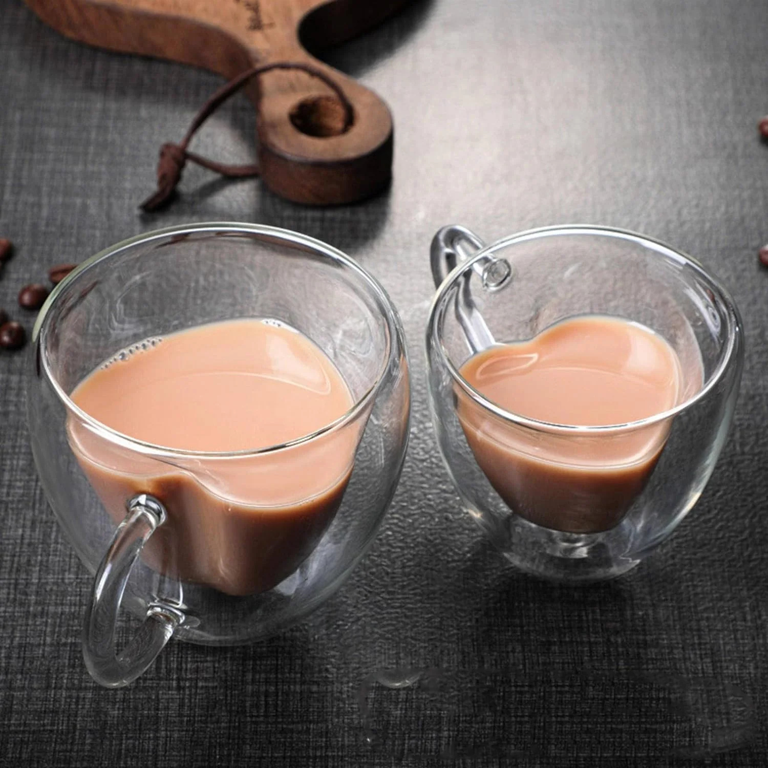 Customized Double Wall Mug Coffee Glass Love Cup Heart Shaped Double Wall Glass Mug