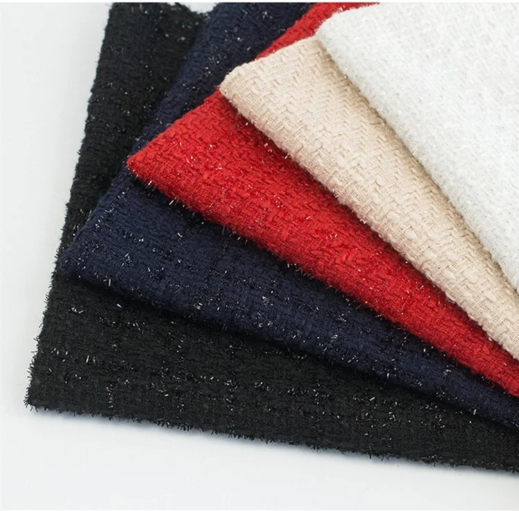 Оптовая продажа, прозрачная шерстяная твидовая ткань с блестками, Женский жаккардовый костюм