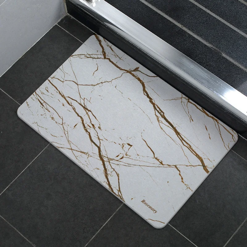 Marble Design Stone Version Diatomite Non Slip Bath Washable High Absorption Hard Diatom Bath Mat Foot Mat