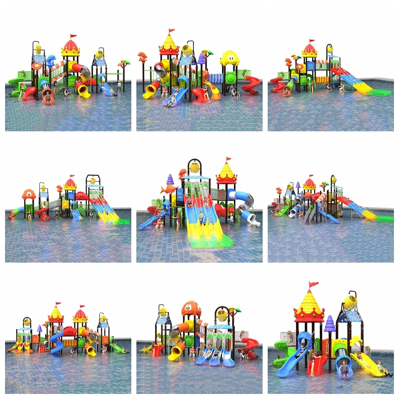 Outdoor Big Pool Swimming Playground Water Plastic Aquatic Equipment Set Buckets Dumping Water Park Slide Pool