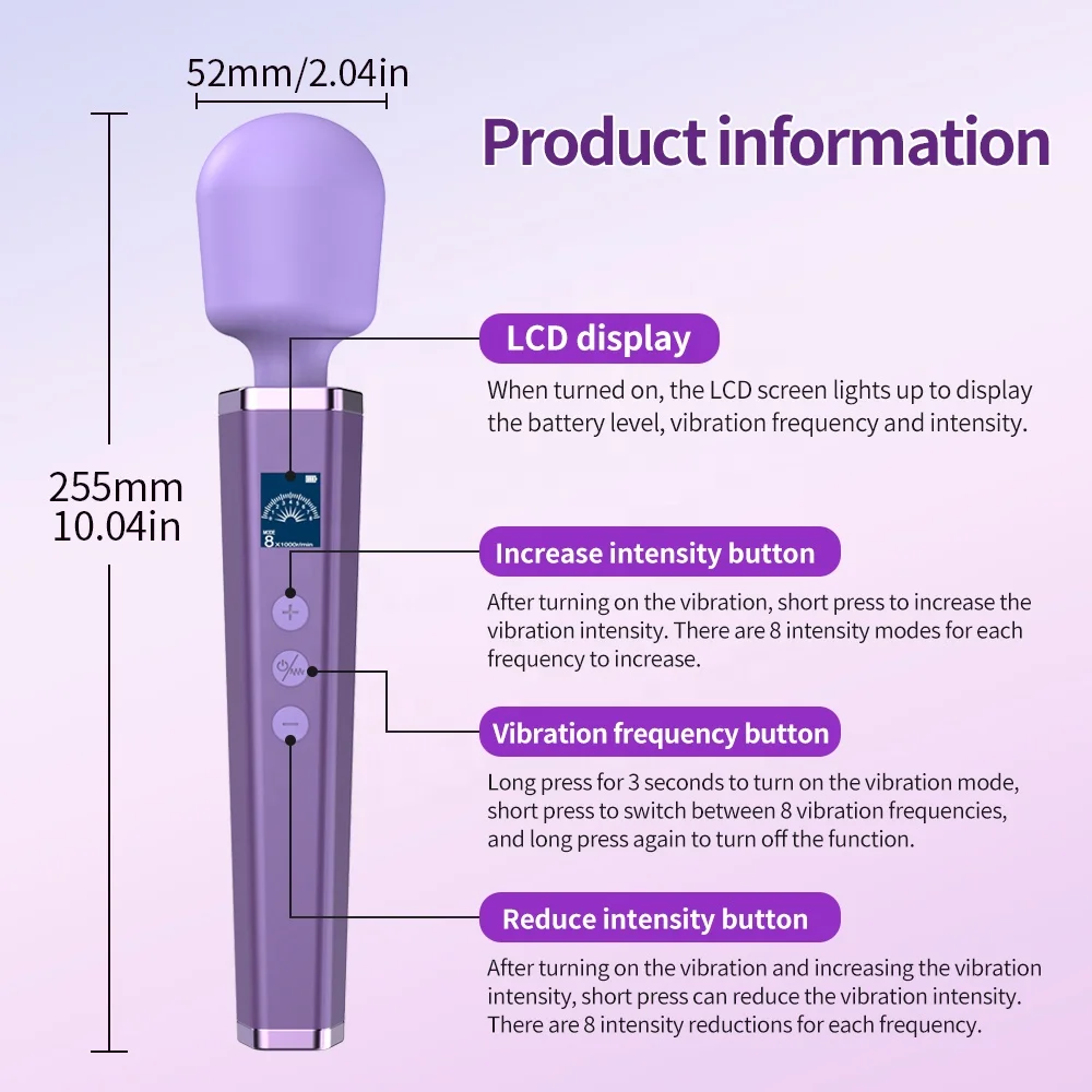 ZWFUN Vibrator Wand Sex Toy Massager Wand Vibrator with Display Adult Sex Toy 8 Patterns & 8 Speeds Clit Stimulator Vibrator