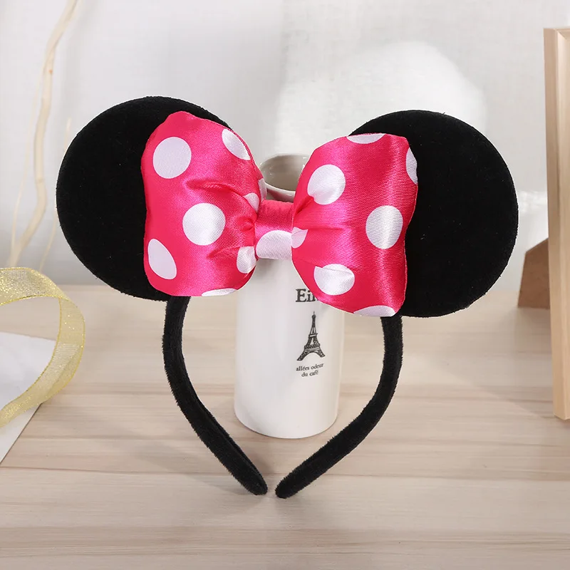 3D Black Mouse Velvet Ears Headband  Satin Bow Hair Clasp Women Adults Costume Supply Holiday Park Headwear