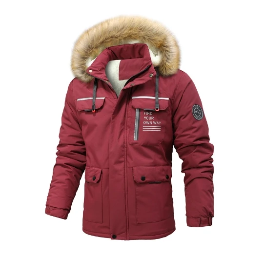 Liu Ming Custom Brand Fashion 2024 Winter Men Fleece Hooded Casual Thick Fur Collar Parkas Multi Pocket Warm Plus Size Jackets