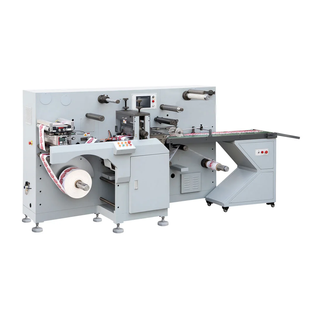 
HIML--330 high speed servo motor control totally cut through label paper rotary die cutter with sheeting conveyor 