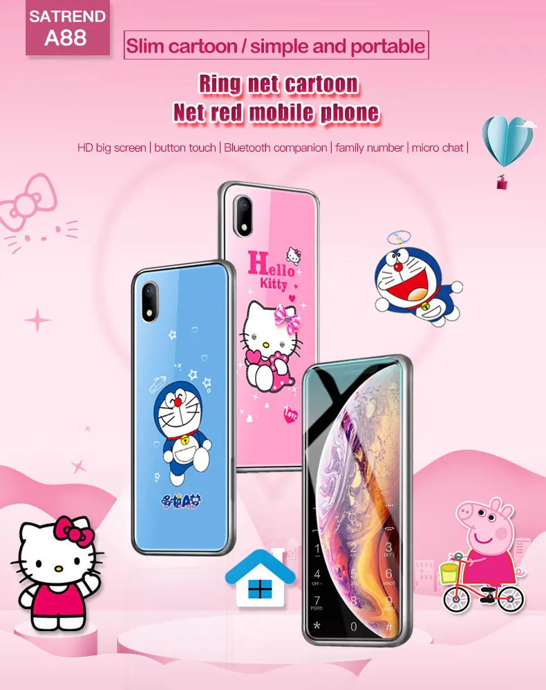 2022 A88 GSM quad band dual sim cartoon designs hello kitty bar mobile mini card phone for kids gifts