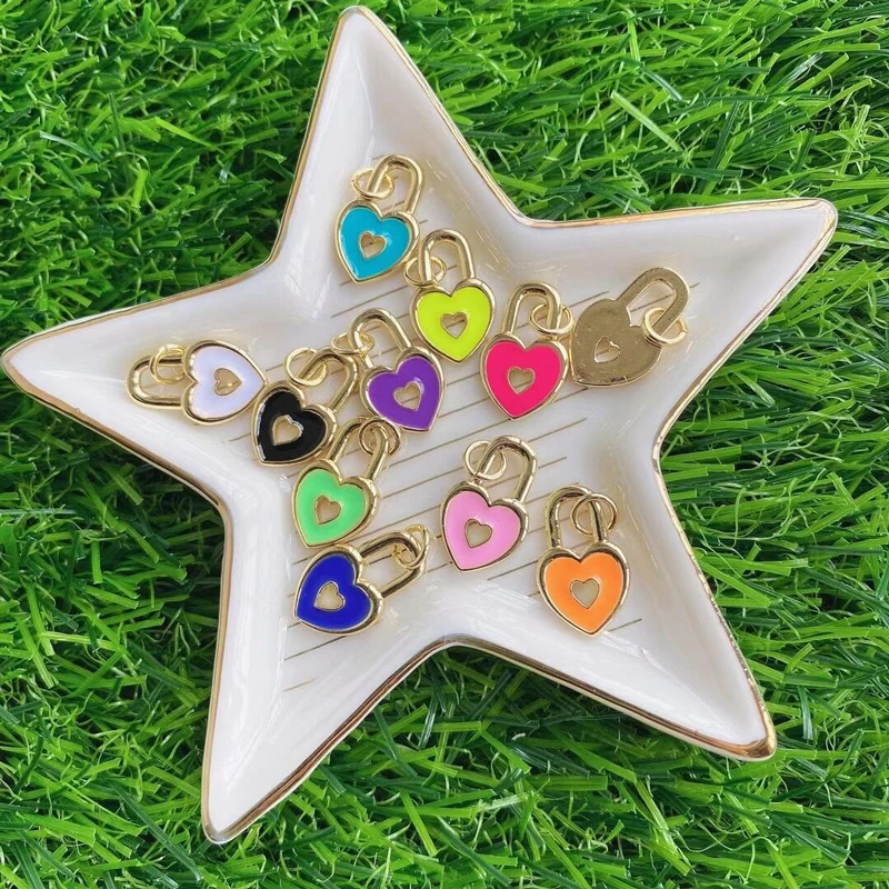 New Enamel 2021 Heart Shaped Lock Charm DIY Rainbow Padlock Designs Pendant for Making Jewelry