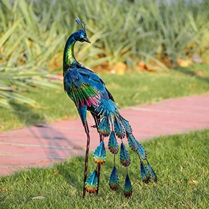 Garden Bird Art Decor Metal Standing Peacock Patio Statue Ornament Park Sculpture  for Yard Porch  Lawn  Decoration