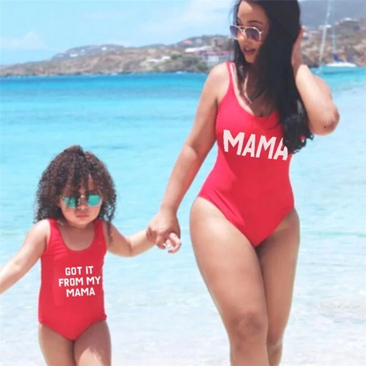 
2021 New Family Matching Outfits swimsuit One-piece Parents Children Swimwear 