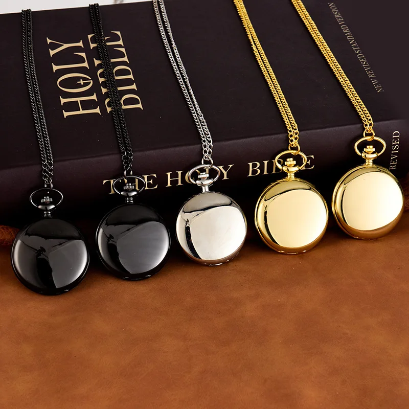 Fashion Smooth Blank Pocket Watch Fob Chain Quartz Pocket Watch Roman Number Dial Pendant Fob Watch Gifts Clock
