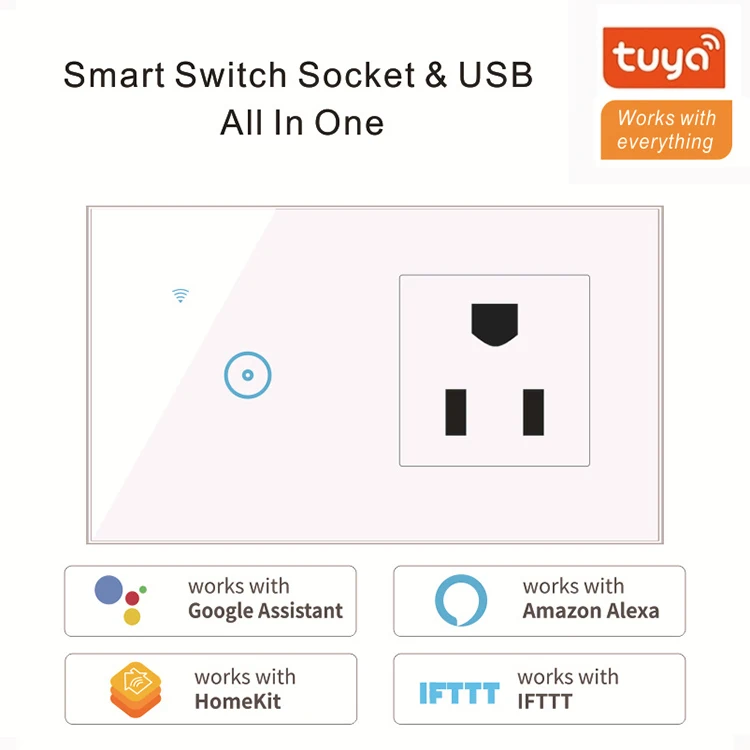 
Support Alexa and Google Home Switch Socket Tuya Wall WiFi 1/2/3Gang Smart Multifunctional US/UK/EU Switches And Socket 