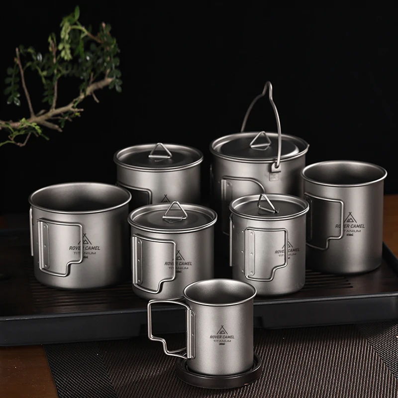 Outdoor Camping Kitchenware titanium mug 200/300/350/450/650/750ml Titanium Stacking Drinkware Water Cup Coffee Tea Mug
