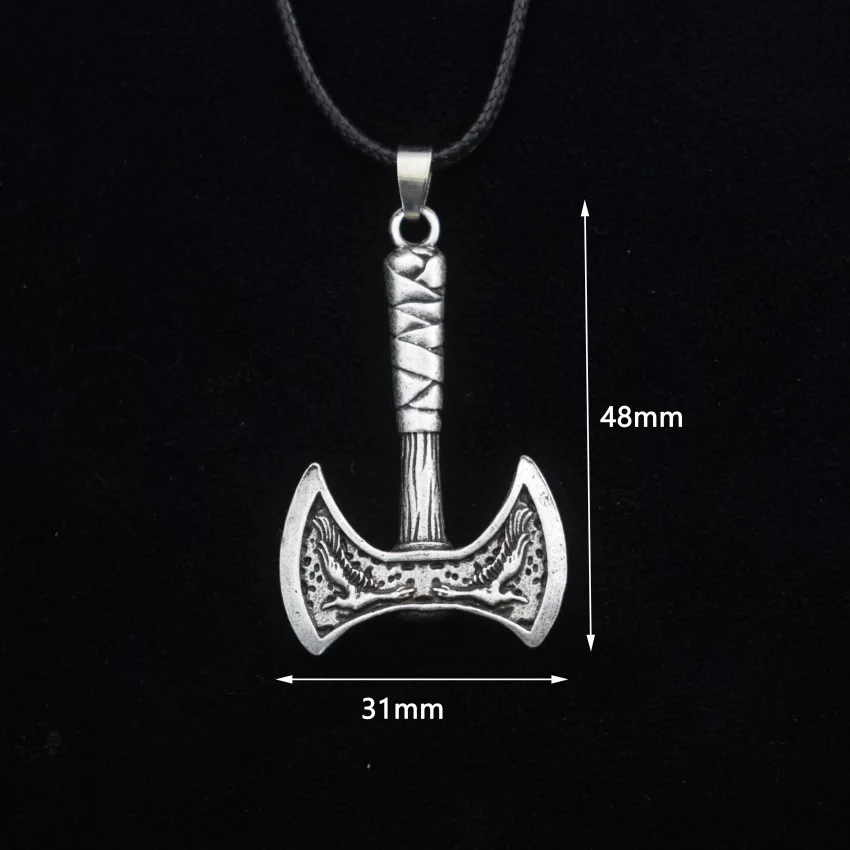 Vintage Scandinavian Odin Loki Amulet Jewelry Viking Raven Crow Axe Necklace
