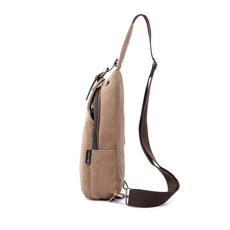 Hot sale canvas crossbody bag one strap bag large capacity outdoor sports chest bag with headphone hole