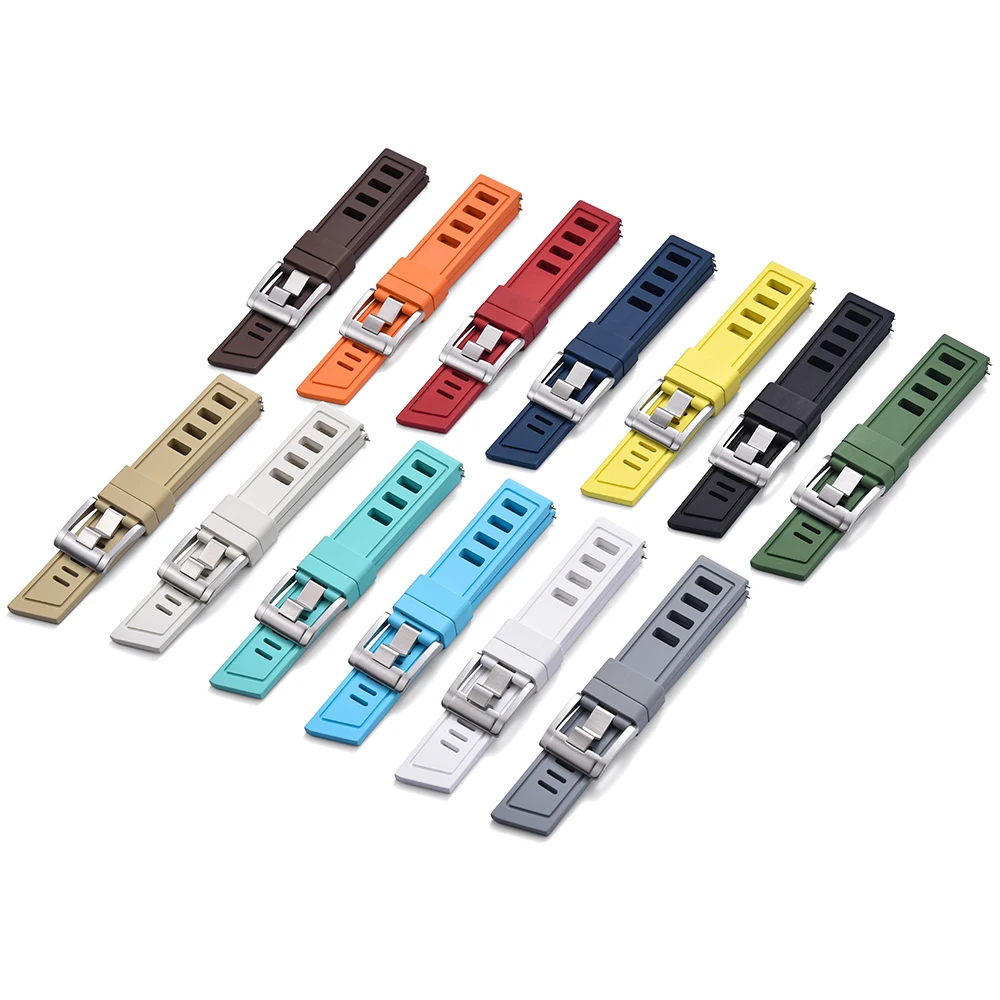 JUELONG Black Diver Fluoroelastomer Rubber Watch strap 20mm 22mm ISO FPM Rubber Quick Release Strap With 316L Ss Buckle