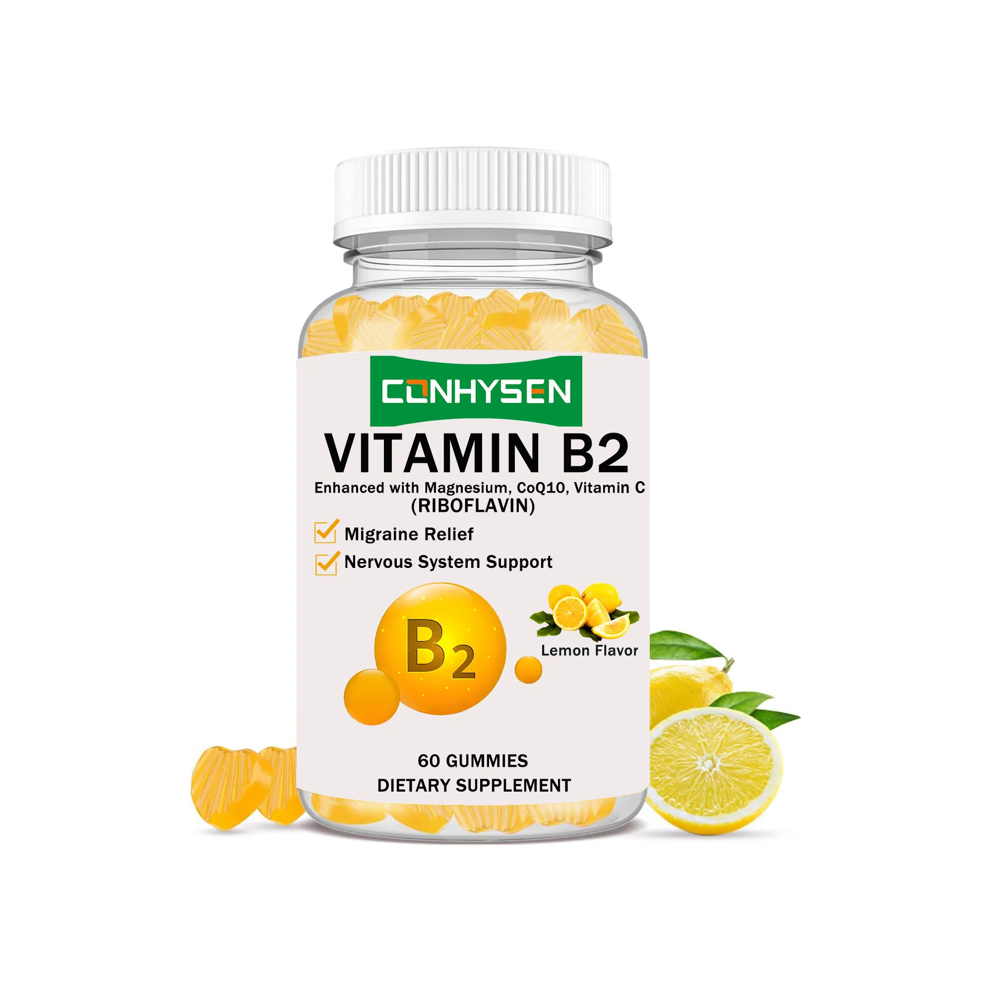 Vitamin B2 Gummies Sugar Free Riboflavin 400mg Magnesium Supplement Support Nervous System