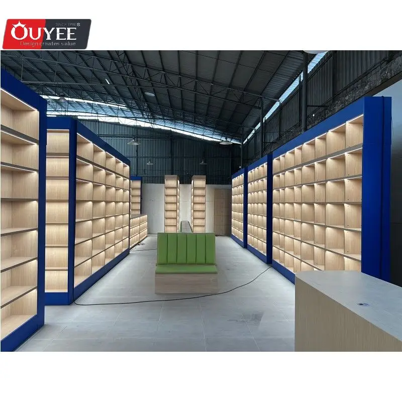 High End Library Room Decoration Furniture Book Store Display Rack Book Shelves Wooden Library Furniture Wood Library Bookshelf