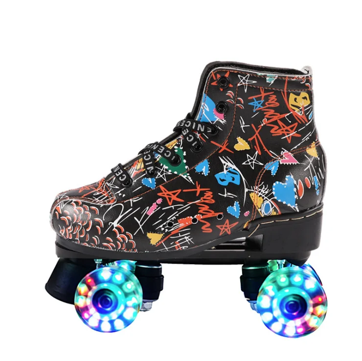 High Quality Roller Skates Four Wheels Cheap Graffiti Fashionable Roller Skating Shoes